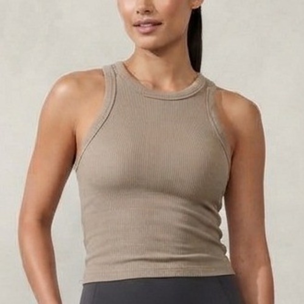Splits59 Ribbed Tank Top Women S Brown Excellent High Neck Sleeveless Stretch